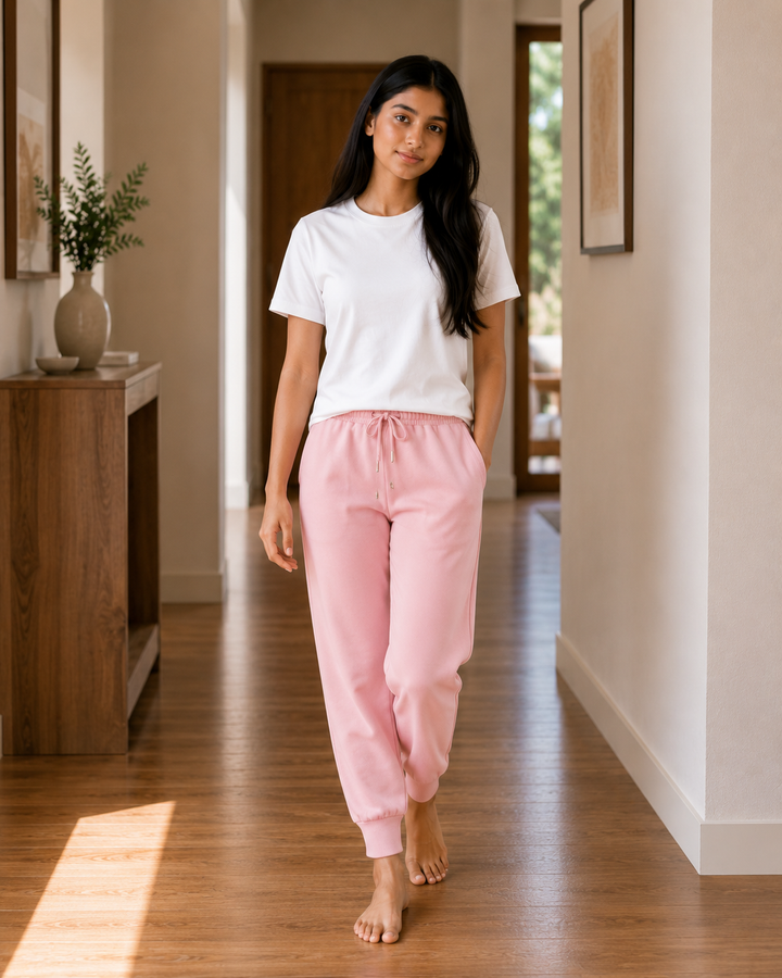 GHAR Jogger Pant – 100% Cotton | 260 GSM Loop Knit - BLUSH