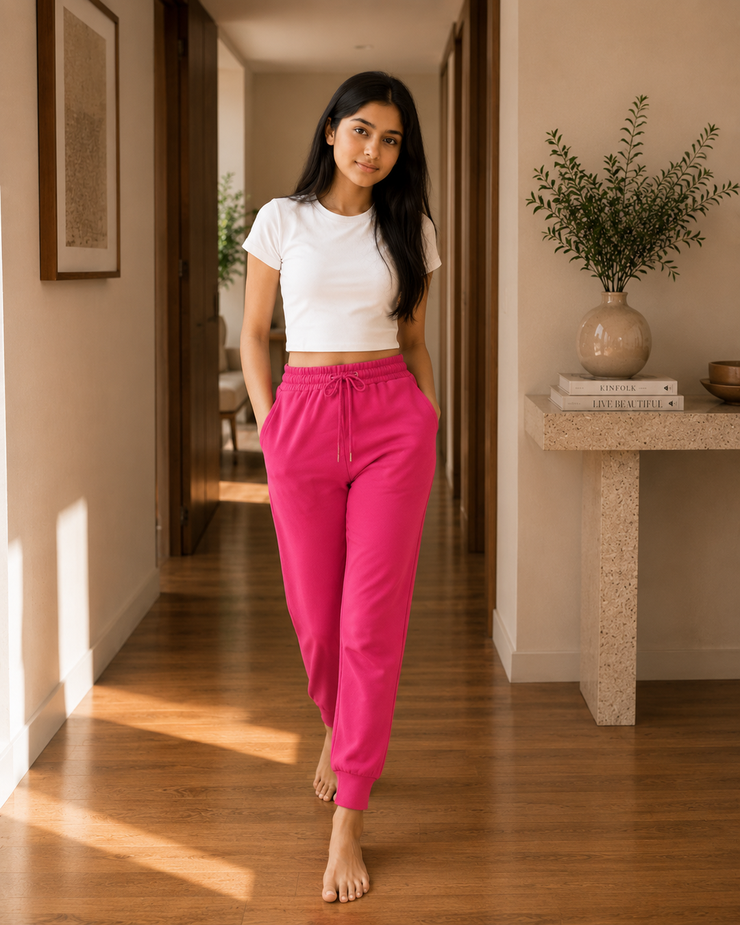 GHAR Jogger Pant – 100% Cotton | 260 GSM Loop Knit - FUCHSIA PINK
