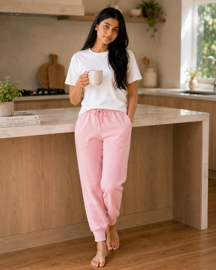 GHAR Jogger Pant – 100% Cotton | 260 GSM Loop Knit - BLUSH