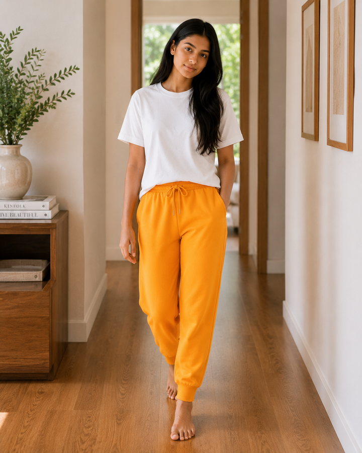 GHAR Jogger Pant – 100% Cotton | 260 GSM Loop Knit - MARIGOLD