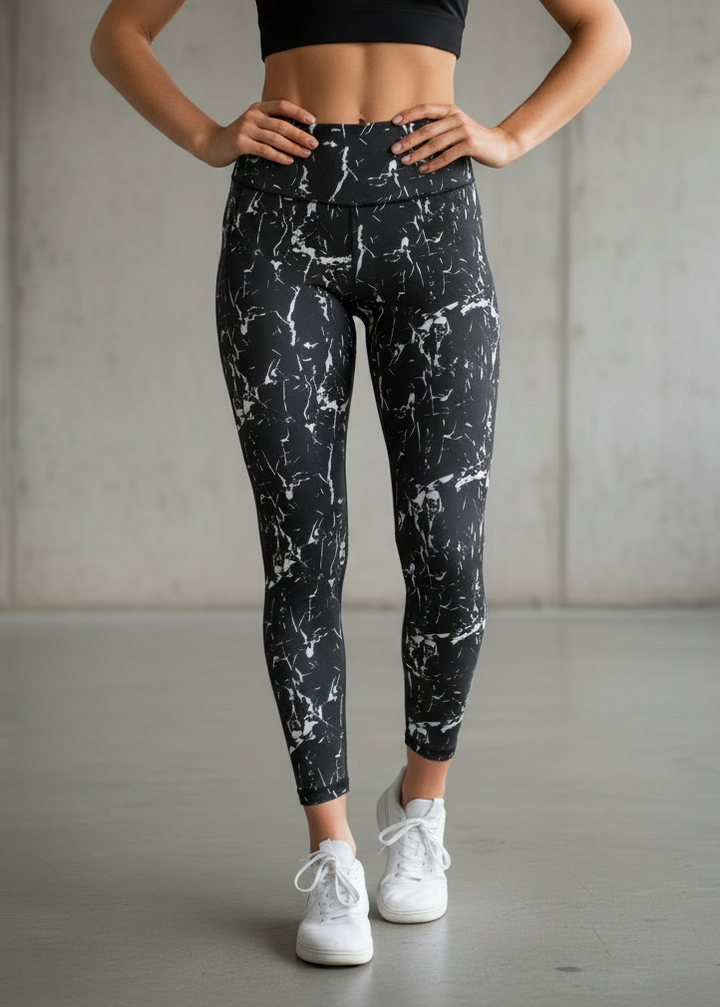 Active Tights with Pocket (Black Abstract)