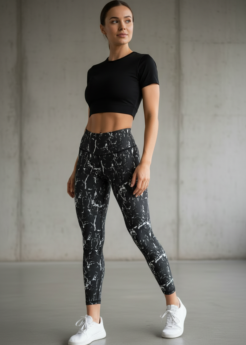 Active Tights with Pocket (Black Abstract)