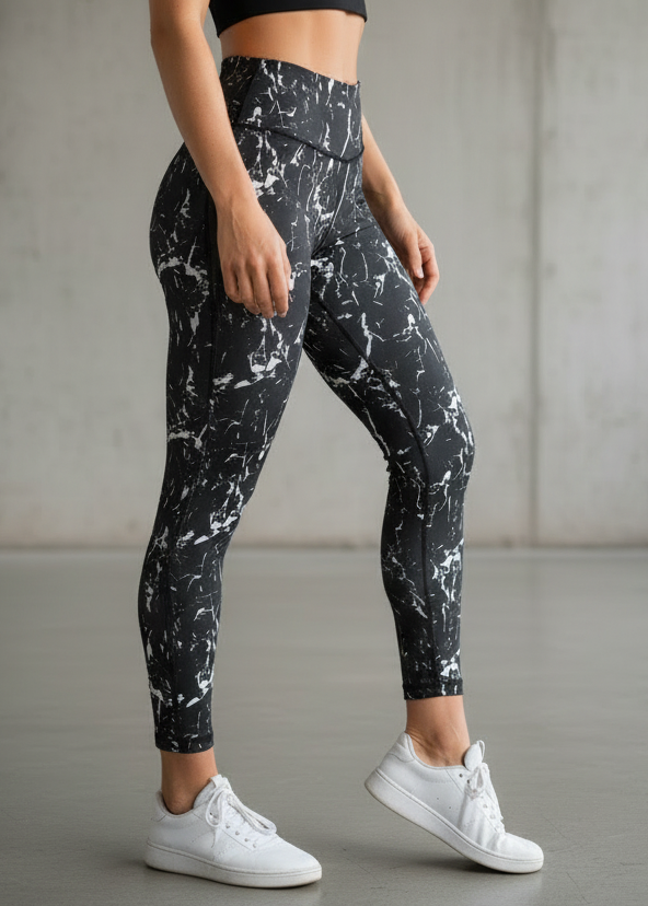 Active Tights with Pocket (Black Abstract)