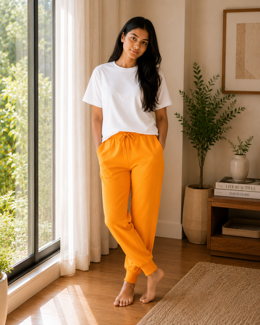 GHAR Jogger Pant – 100% Cotton | 260 GSM Loop Knit - MARIGOLD