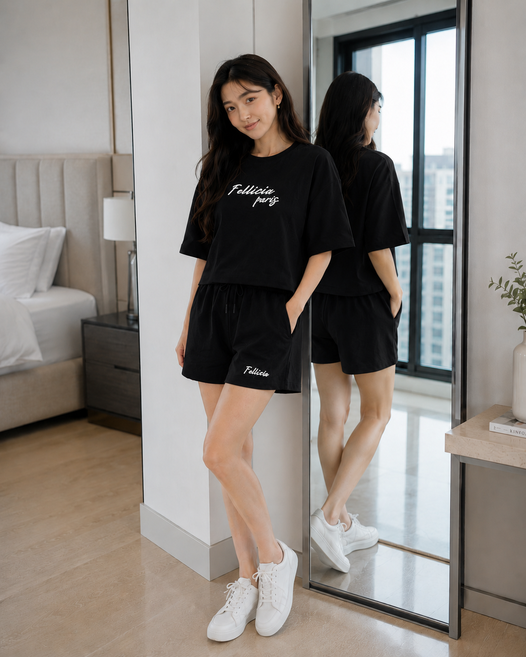 100% Cotton Loop Knit Tee & Shorts Co-ord Set - Black