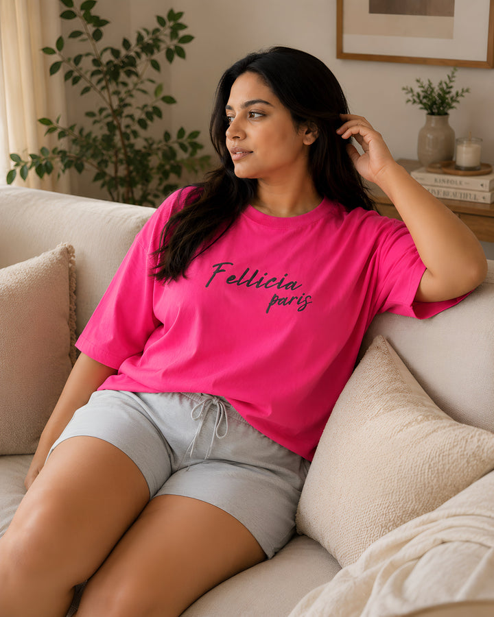 GHAR Tee – 100% Cotton | 260 GSM Loop Knit - FUCHSIA PINK