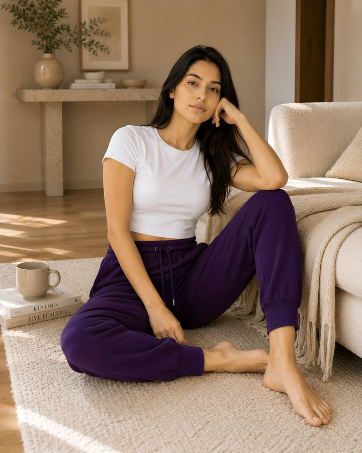 GHAR Jogger Pant – 100% Cotton | 260 GSM Loop Knit - Purple