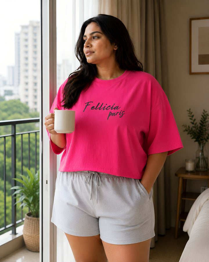 GHAR Tee – 100% Cotton | 260 GSM Loop Knit - FUCHSIA PINK