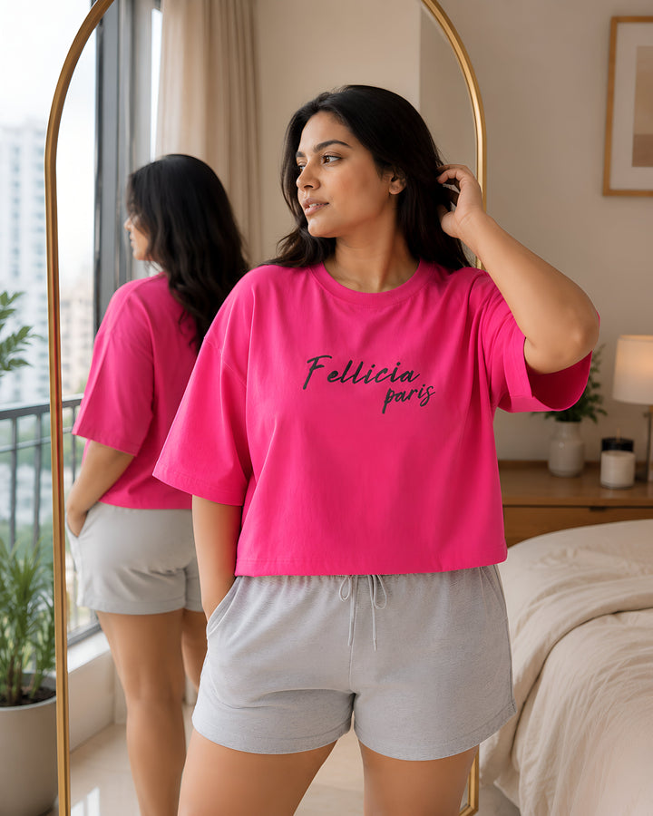 GHAR Tee – 100% Cotton | 260 GSM Loop Knit - FUCHSIA PINK