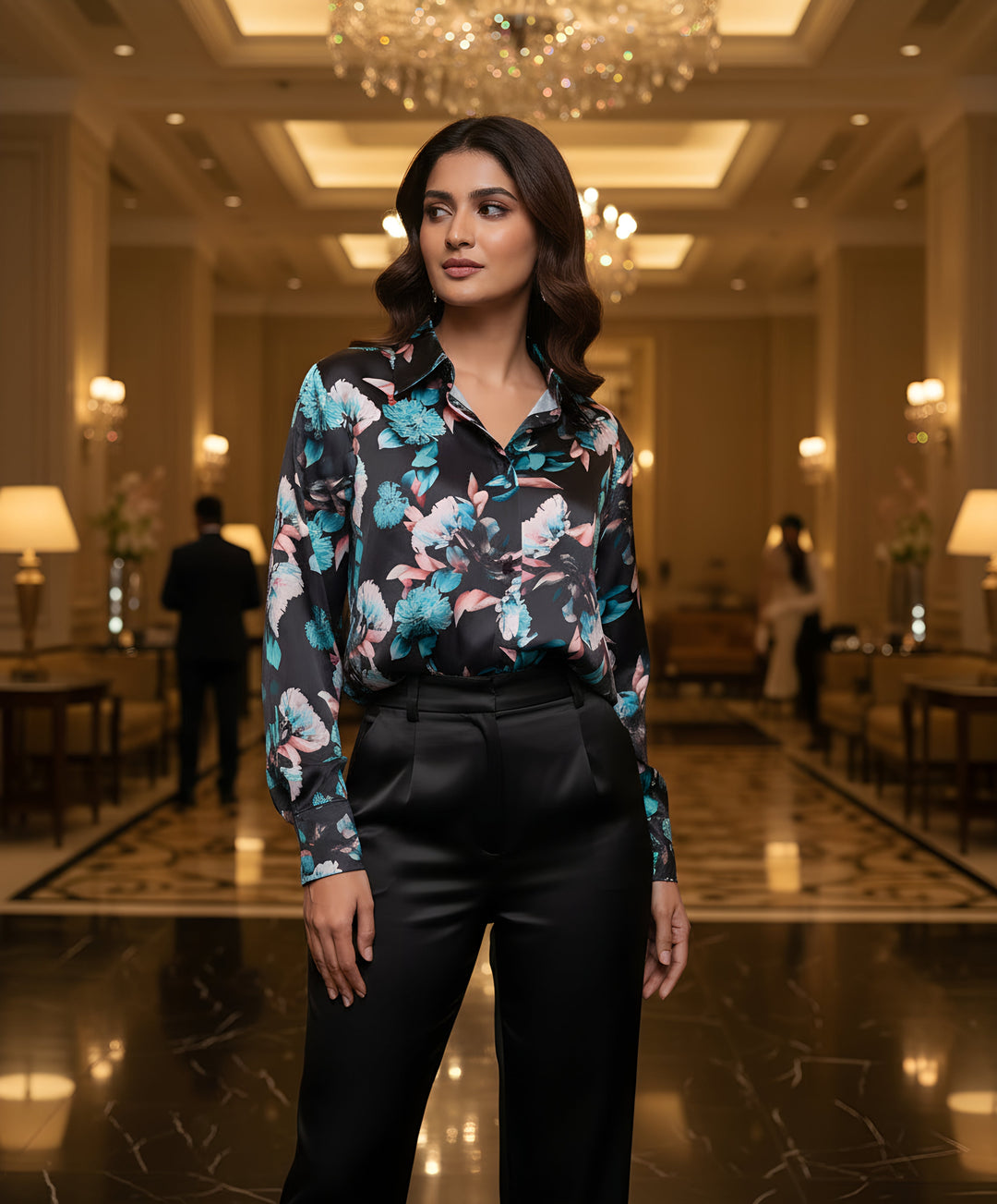 Women Satin Partywear Shirt – Moon Blossom