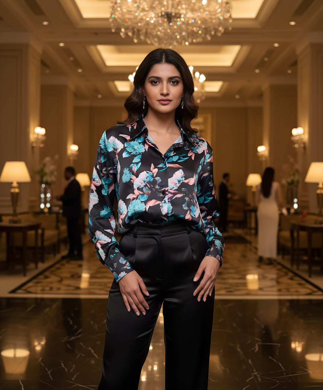 Women Satin Partywear Shirt – Moon Blossom