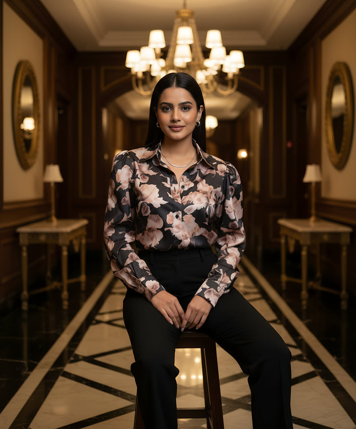Women Satin Partywear Shirt – Royal Bloom