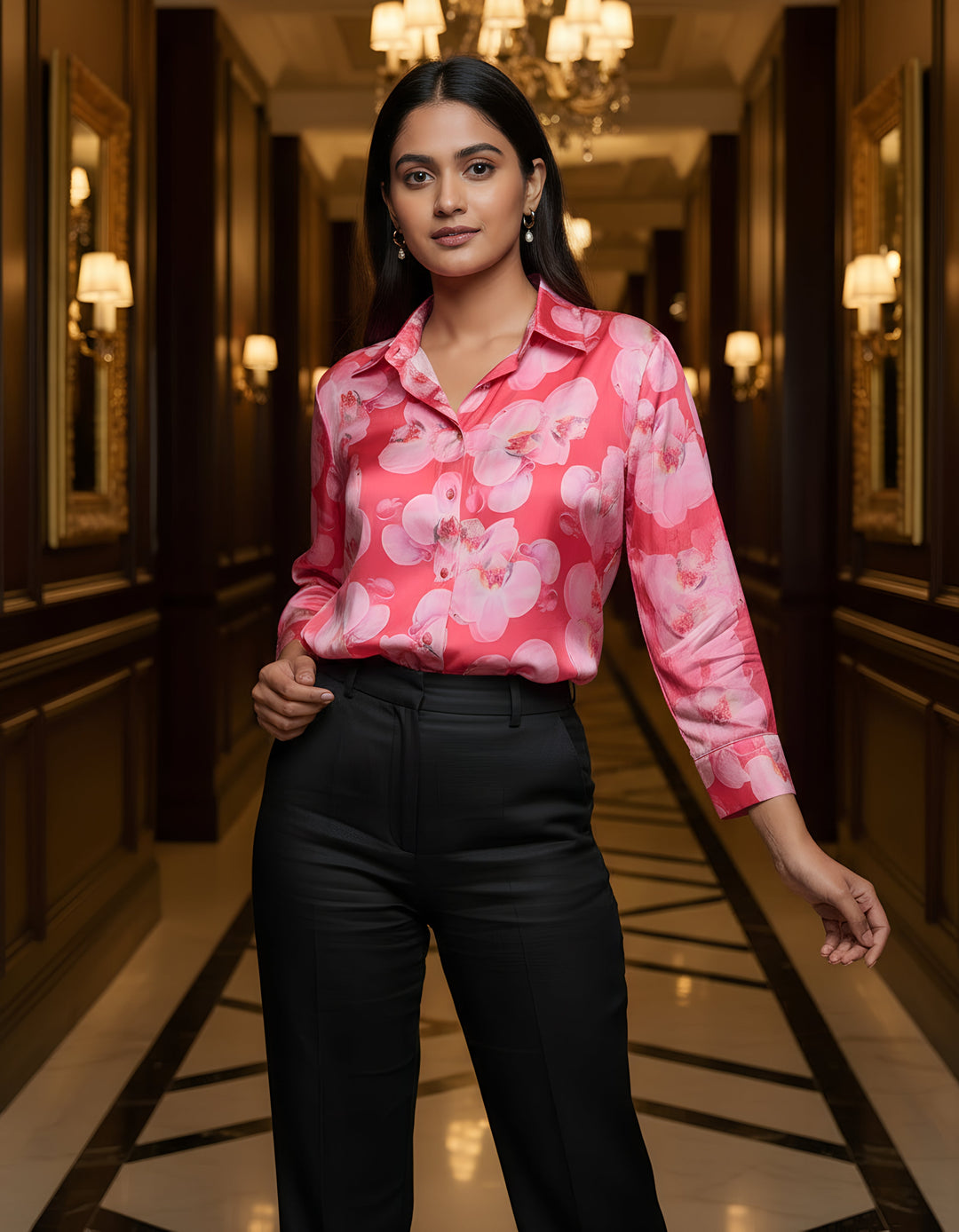 Women Satin Partywear Shirt – Orchid Pop