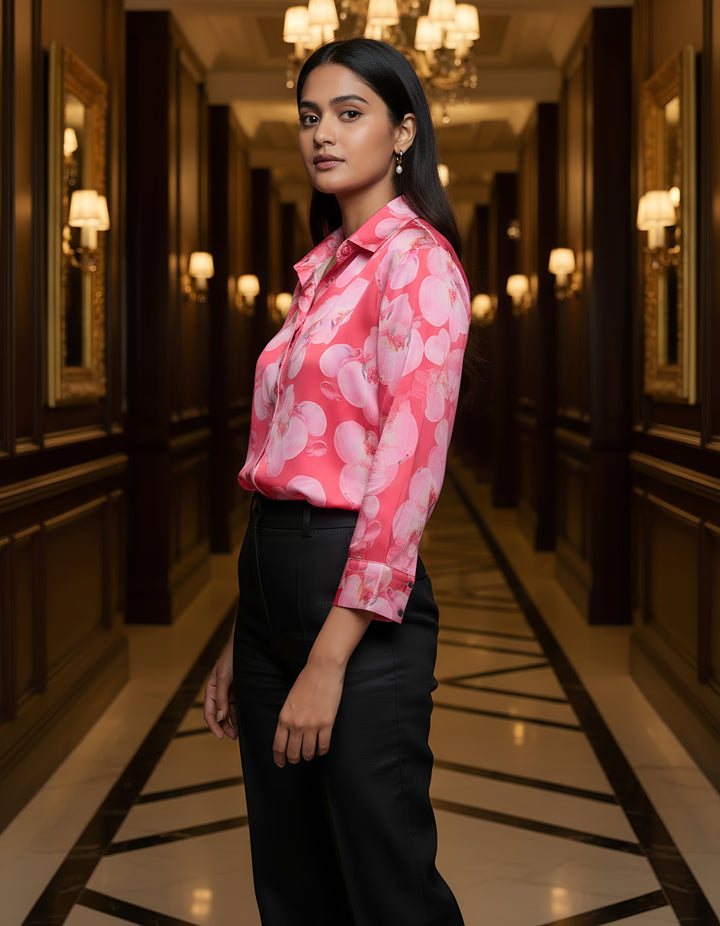 Women Satin Partywear Shirt – Orchid Pop