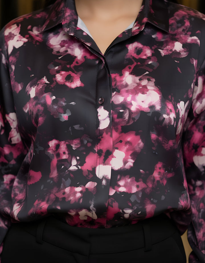 Women Satin Partywear Shirt – Berry Eclipse