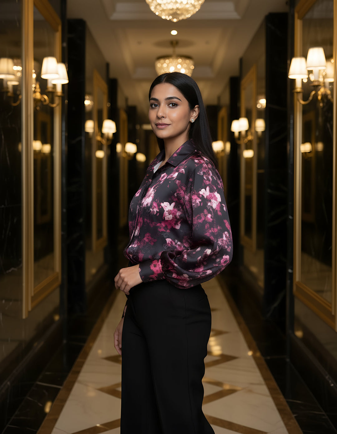 Women Satin Partywear Shirt – Berry Eclipse