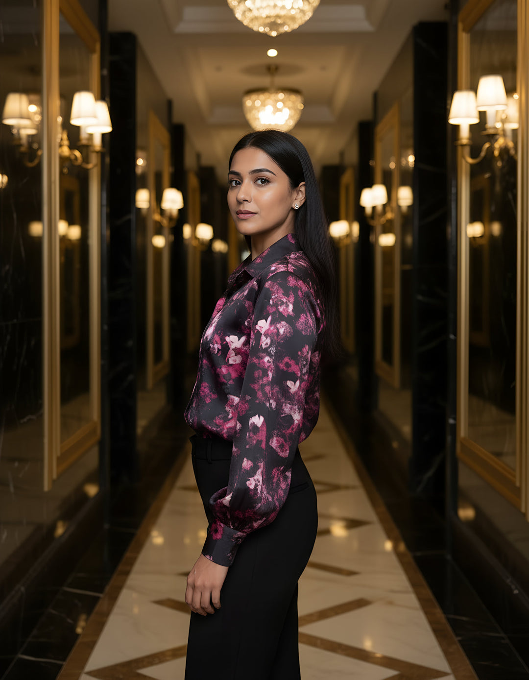Women Satin Partywear Shirt – Berry Eclipse